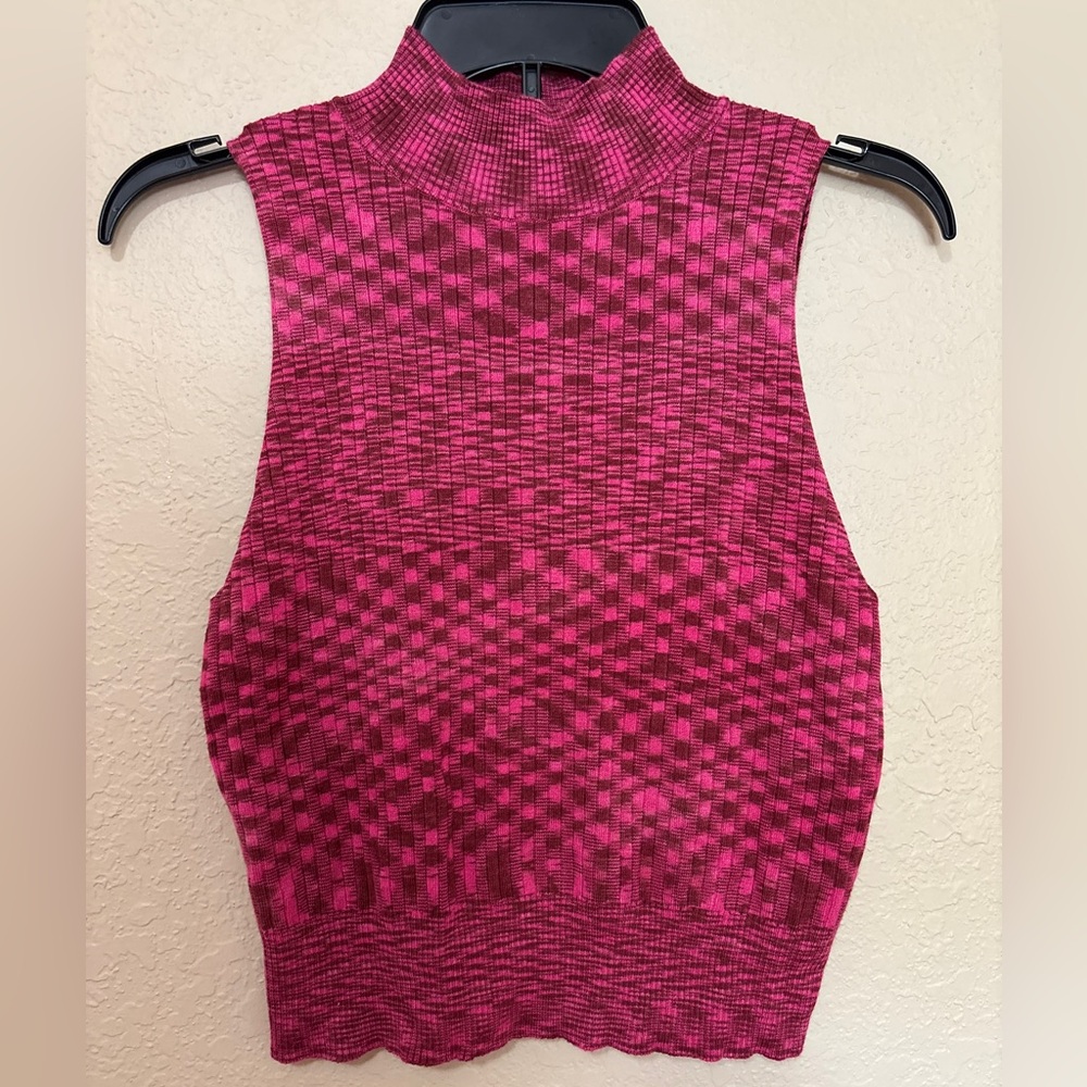 WILD FABLE  Pink Space Dye Ribbed Cropped Tank Size XL Mock Neck
